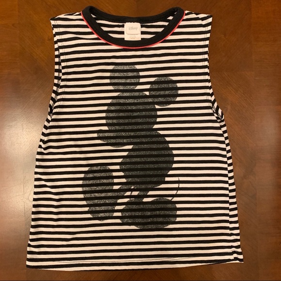 Disney Black and White Stipe Mickey Mouse Tee - Picture 1 of 3